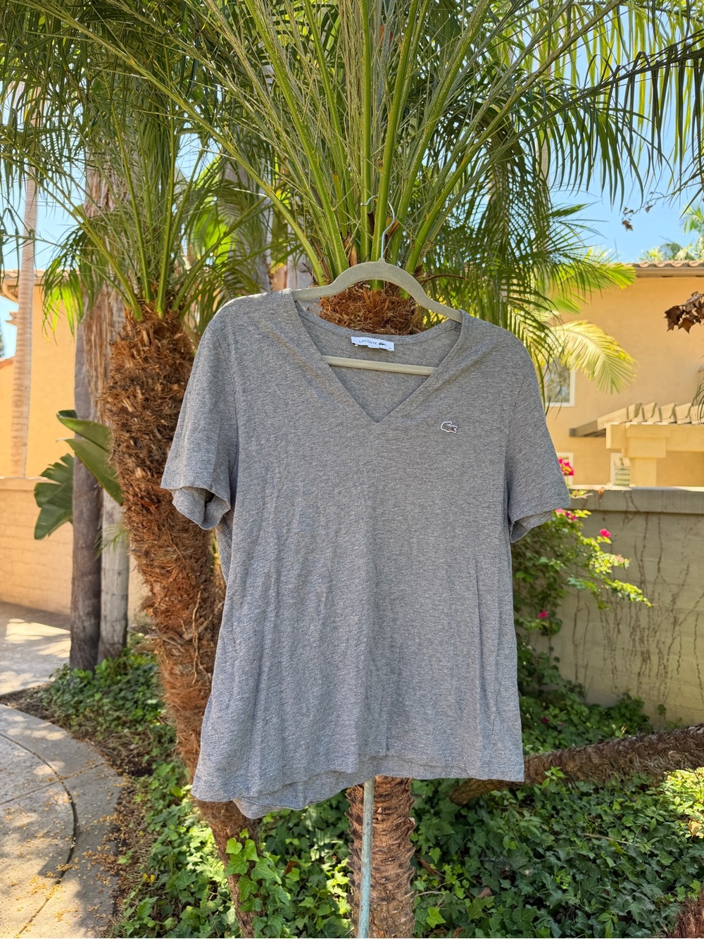 Lacoste Women's Heather Gray V-Neck Short Sleeve Tee